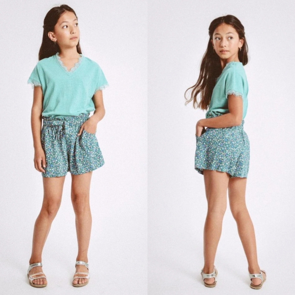 Mini Molly Girl's Flare Colorful Print Belted Shorts Size 12/14